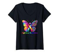 Womens Warrior Fight Cancer in All and Every Color Ribbon Butterfly V-Neck T-Shirt
