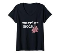 Women's Warrior Mode Pink Boxing Breast Cancer Awareness Support V-Neck T-Shirt
