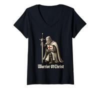Womens Warrior of Christ - Catholic Knight Templar Crusader V-Neck T-Shirt