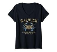 Women's Warwick Rhode Island Crab Town Since 1642 Tan Letters V-Neck T-Shirt