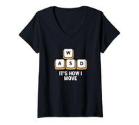 Womens WASD It's What Moves Me Funny Gaming Player Keyboard Keys V-Neck T-Shirt