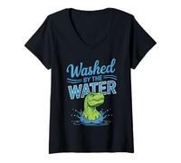 Women's Washed By The Water Trex Baptism Bible Baptized Christian V-Neck T-Shirt