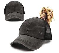 Womens Washed Distressed Cotton Baseball Caps High Messy Bun Criss Cross Ponytail Unconstructed Dad Hats Girls Sun Hat - - M