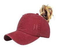 Womens Washed Distressed Cotton Baseball Caps High Messy Bun Ponytail Unconstructed Dad Hats Girls Sun Hat - - 7.125