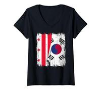 Womens Washington D.C. South Korea Half Flag V-Neck T-Shirt