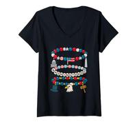 Womens Washington DC Friendship Bracelet Patriotic City Icons V-Neck T-Shirt