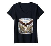 Women's Washington Eagle Mountain Wilderness State Pride Art V-Neck T-Shirt