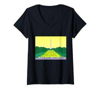 Women's Washington Monument Algae Satire Retro Pop Art Graphic V-Neck T-Shirt