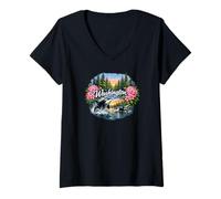 Women's Washington Orca Whales Rhododendrons V-Neck T-Shirt