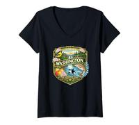 Women's Washington Souvenir State Symbols Apples Onions Novelty V-Neck T-Shirt