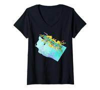 Women's Washington State Pride Floral Sunflower Design Art V-Neck T-Shirt