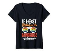 Womens Washington Vacation Palm Tree Return to Bainbridge Island V-Neck T-Shirt