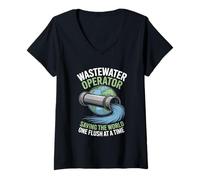 Womens Wastewater Operator Saving The World One Flush at A Time V-Neck T-Shirt