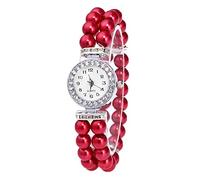 Womens Watch Analog Women Wrist Pearl Strap String Casual Fashion Women's Watch (Red, One Size)