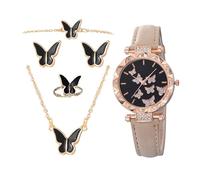Womens Watch, Butterfly Women Watch Set, Butterfly PU Leather Strap Lady Wristwatch Fashion Bracelet Set for Mom, Birthday & Mother's Day