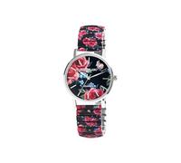 Women's Watch Colourful Green Rainbow Black | Unusual Women's Watch with Pull Strap | Colourful Women's Watches Extraordinary - Raptor Style Watch Women Fashionable Coloured, Black/Red/Flowers, Strap.