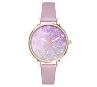 Women's Watch Fashion Colorful Starry Dial Luxury Women's Quartz Watch Leather Strap Shiny Starry Dial Simple Ladies Casual Watch Jewelry Women's Gift (A)
