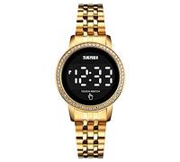 Women's Watch Gold Watch Women's Round Classic Digital Quartz Watches Stainless Steel Girls Waterproof Backlight Wrist Watches for Women's Watches, golden, 210 mm lang, Bracelet
