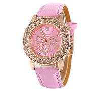 Women's Watch,ITVIP Geneva Watch Double Row Drill Three Eyes and Beaded Belt Quartz Watch Female Models Strap 240mm pink