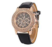Women's Watch,ITVIP Geneva Watch Double Row Drill Three Eyes and Beaded Belt Quartz Watch Female Models Strap 240mm Black