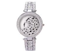 Women's Watch Luxury Leopard Wrist Watch with Diamonds Quartz Rhinestone Stainless Steel Strap Wrist Watches for Women Girl, silver, 24