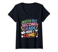 Women's Watch Out 2nd Grade Here I Come Back to School Second Grade V-Neck T-Shirt