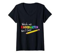 Womens Watch Out Kindergarten Here I Come - First Day of School V-Neck T-Shirt