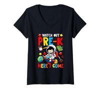 Womens Watch Out Pre-K Costume Space Galaxy Lover Students Kids V-Neck T-Shirt