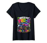 Women's Watch Out Pre K Monster Truck Here I Come V-Neck T-Shirt
