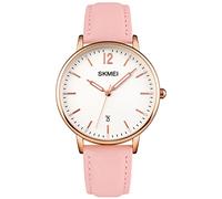Women's Watches for Ladies Female Leather Band Big face Large Waterproof Thin Minimalist Fashion Casual Simple Dress Quartz Analog with Date Luminous Young Girls Gift White Wrist Watch SKMEI, pink strap white dial