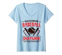 Womens Watching Baseball Disturb at Your Own Risk Funny V-Neck T-Shirt