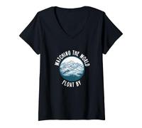 Women's Watching The World Float By Funny Cloud Watching Nephophiles V-Neck T-Shirt
