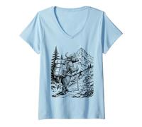 Women's Water Buffalo Hiking Backpack Mountain Trail Camping V-Neck T-Shirt