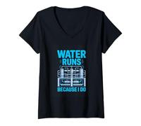 Women's Water Runs Because I Do Water Plant Operator V-Neck T-Shirt
