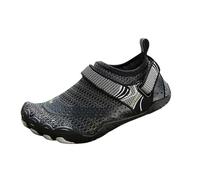 Womens Water Shoes for Swimming Beach Pool Walking, Quick Dry Barefoot Aqua Shoes with Grip Sole, Slip on Elastic Mesh Surf Shoes, Adjustable Strap Swim Trainers, Black Grey, for Coastal Trail Use