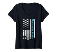Womens Water Ski American Flag USA Distressed Water Sports V-Neck T-Shirt
