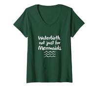 Women's Waterbirth Not Just for Mermaids Waves Homebirth Water Birth V-Neck T-Shirt, Dark Green, Medium