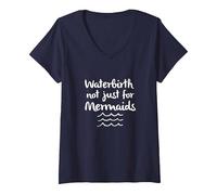 Women's Waterbirth Not Just for Mermaids Waves Homebirth Water Birth V-Neck T-Shirt, Navy Blue, Medium