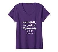 Women's Waterbirth Not Just for Mermaids Waves Homebirth Water Birth V-Neck T-Shirt, Purple, Medium