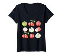 Womens Watercolor Apples Fresh Fruit Art Vintage Nature V-Neck T-Shirt
