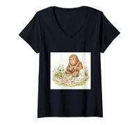 Women's Watercolor Art Bigfoot Alien Campfire Tea Party Cute Ghost V-Neck T-Shirt