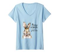 Women's Watercolor Bunny Wisdom Follow Your Nose Rabbit Lover V-Neck T-Shirt
