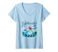 Women's Watercolor Dragonfly Lighthearted Joy Nature Design V-Neck T-Shirt
