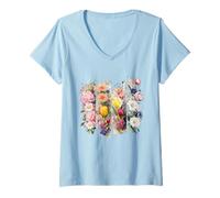 Women's Watercolor Floral Arrangement Botanical Blooms V-Neck T-Shirt