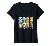 Women's Watercolor Nature Adventure Farm Scenery Art V-Neck T-Shirt
