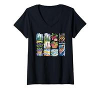 Women's Watercolor Nature Outdoor Summer Collection V-Neck T-Shirt