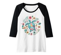 Womens Watercolor Sea Turtle Floral Ocean Lover Aquatic Hawaiian Raglan Baseball Tee