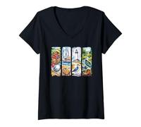 Women's Watercolor Summer Vacation Nature Scenes V-Neck T-Shirt