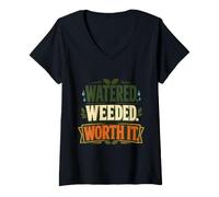 Women's Watered Weeded Worth It Vintage Gardening Design V-Neck T-Shirt