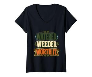 Women's Watered Weeded Worth It Vintage Gardening Design V-Neck T-Shirt